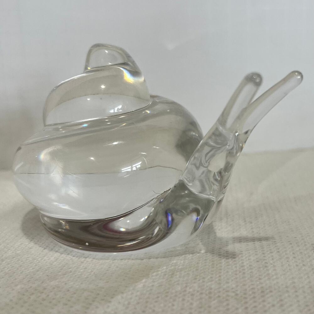 Vintage Crystal Art Glass Snail Paperweight Figurine~5.5 in Blown Glass